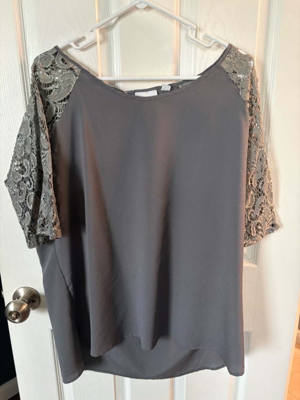 New York & Company Gray Lace Sleeve Blouse